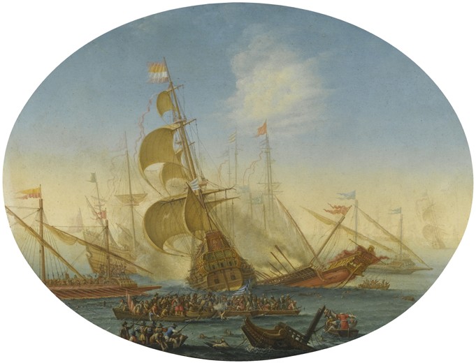 A naval battle between Turks and Christians from Orazio Grevenbroeck