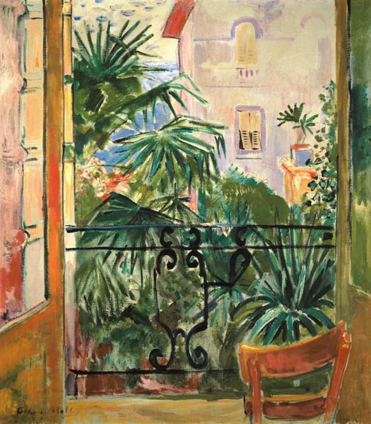 View from the balcony of palms and a house Abbazia from Oskar Moll