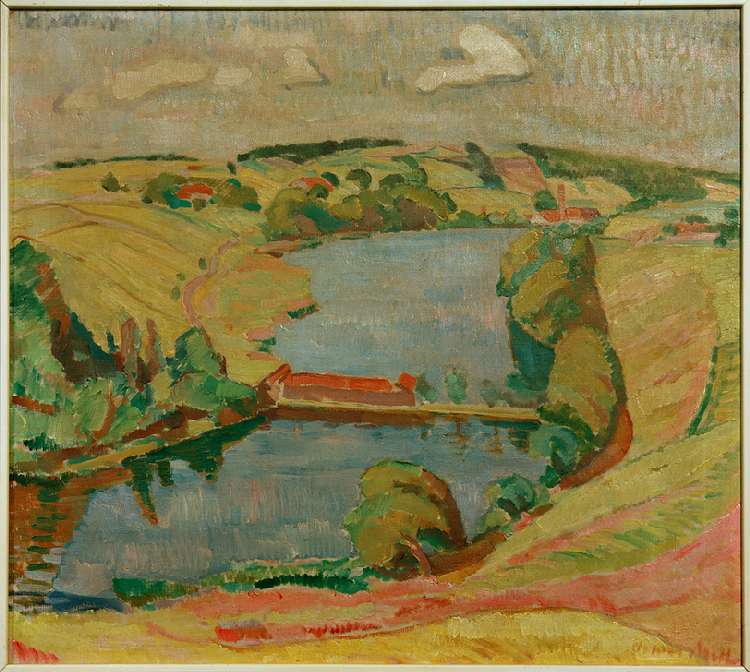 Landscape at Ebersberg with lake from Oskar Moll