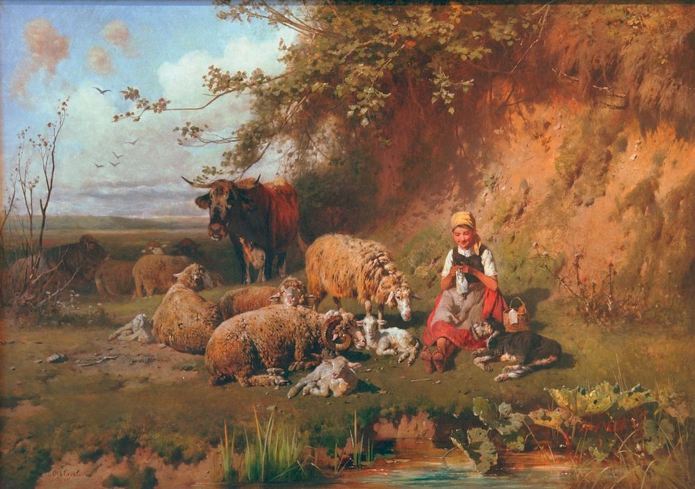 Girl with sheep from Otto Gebler