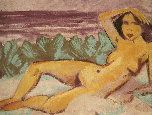 Reclining Nude, c.1914 (oil on canvas) (see 178118 for recto) from Otto Mueller