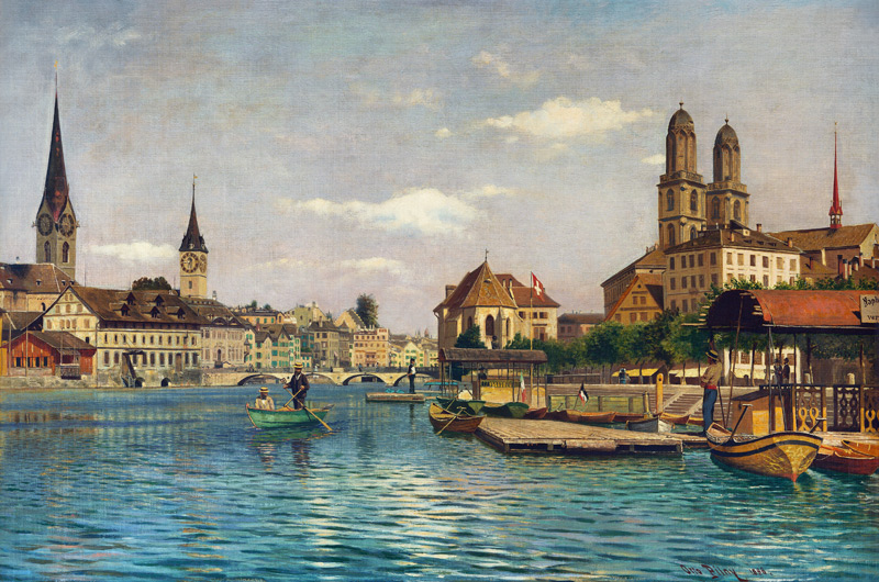 Zürich mit dem Limmat mit Blick auf die Fraumünsterkirche, St.Peter, das Helmhaus und Großmünster from Otto Pilny