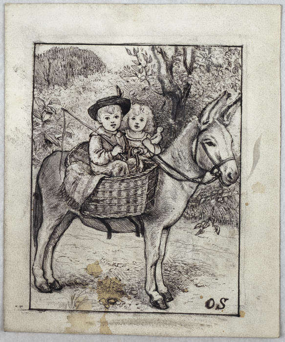 Ein Junge und ein Mädchen auf einem Esel from Otto Scholderer