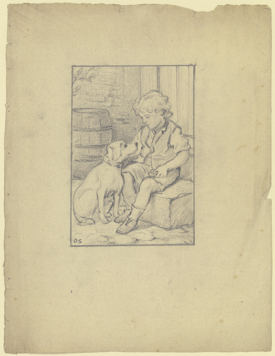 Sitzender Knabe mit sitzendem Hund from Otto Scholderer