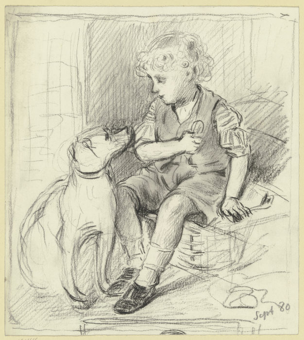 Sitzender Knabe mit sitzendem Hund from Otto Scholderer