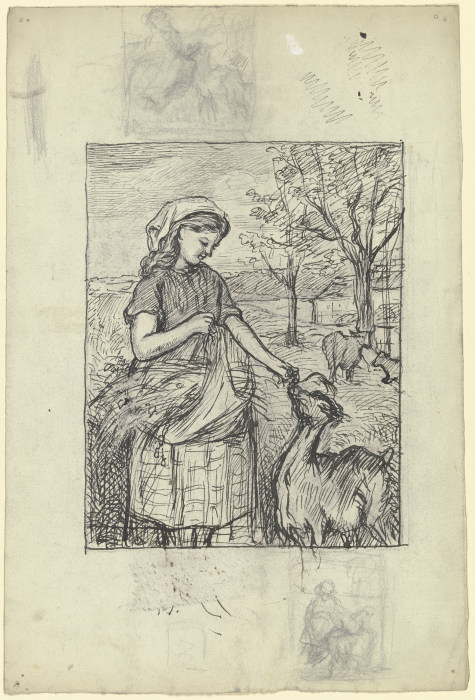 Stehendes Mädchen, eine Ziege fütternd from Otto Scholderer