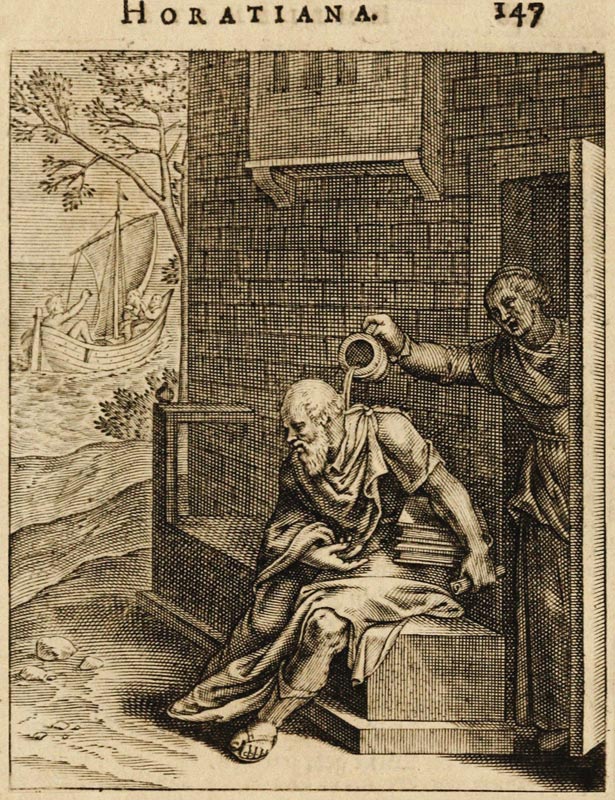 Xanthippe emptying a chamber pot over Socrates. (From Emblemata Horatiana) from Otto van Veen