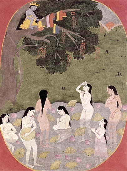 Krishna with the Cow Girls'' clothes, Tehri-Garhwal, c.1820-30 from Pahari School