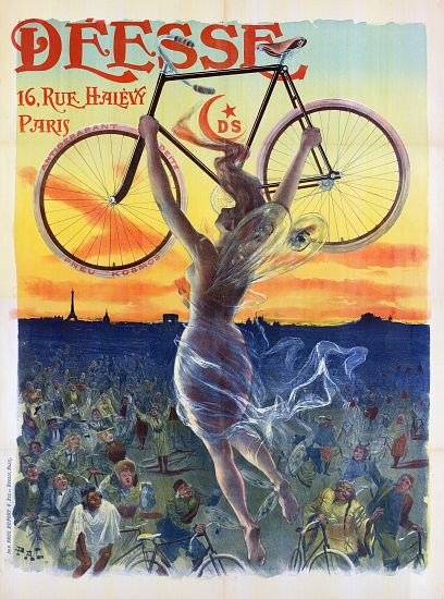 Vintage French Poster of a Goddess with a Bicycle from Pal