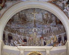 Christ Enthroned surrounded by the Apostles and Saints Pudentiana and Praxedis, in the Apse (mosaic)