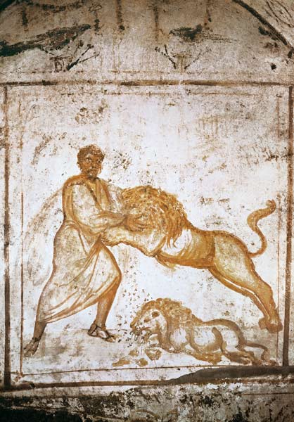 Samson wrestling with the lions from Paleo-Christian