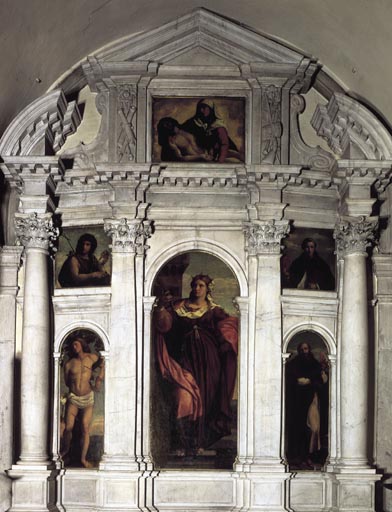 Heilige Barbara zwischen den Heiligen Sebastian und Antonius from Palma il Vecchio (eigentl. Jacopo Negretti)