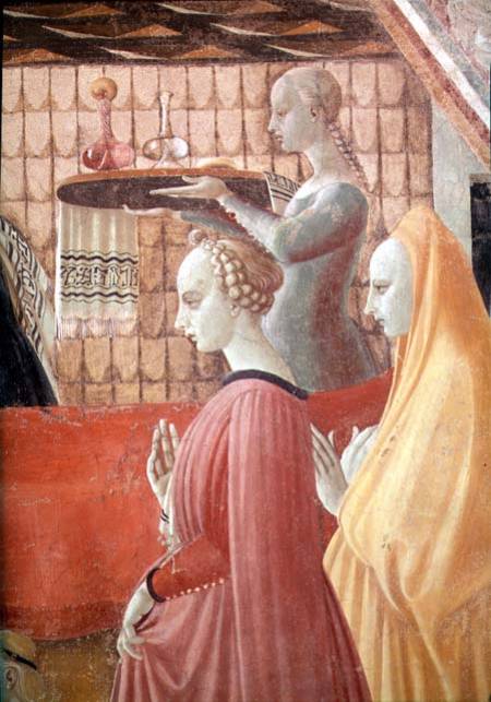 Birth of the Virgin, detail of a servant and two attendants from Paolo Uccello