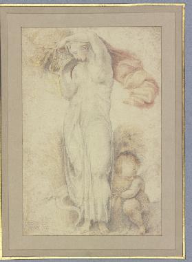 Ceres mit Ährenkorb, dabei ein geflügelter Putto mit Garbe