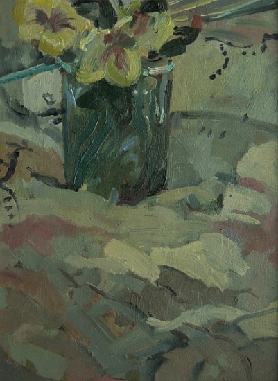 Yellow flowers in green pot from  Pat  Maclaurin