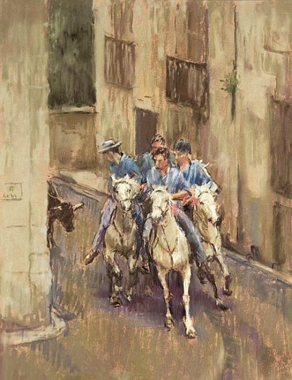 The Bull Run in Soubes (pastel on paper)  from  Pat  Maclaurin