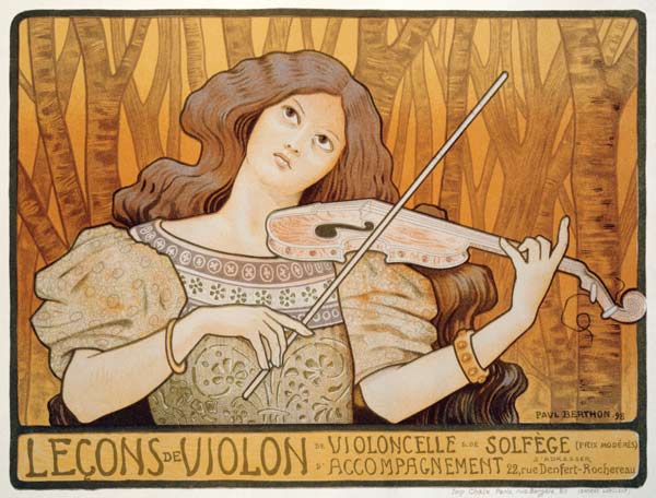 Reproduction of a poster advertising 'Violin Lessons', Rue Denfert-Rochereau, Paris, 1898 (colour li from Paul Berthon