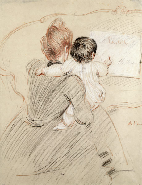 Madame Paul Helleu and her Daughter Paulette, 1905 (coloured pencil on paper) from Paul Cesar Helleu