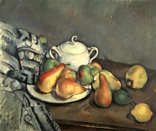 Still life with Sugarbowl, Pears and Tablecloth from Paul Cézanne