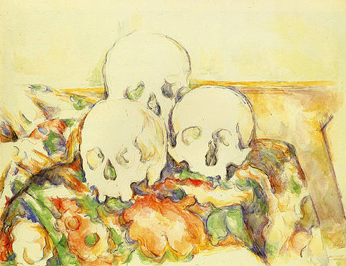 Quiet life with three dead man skulls from Paul Cézanne