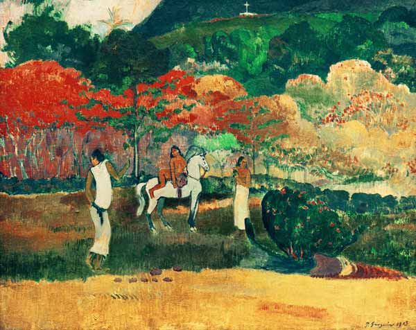 and white horse Paul Gauguin as art print hand painted oil.