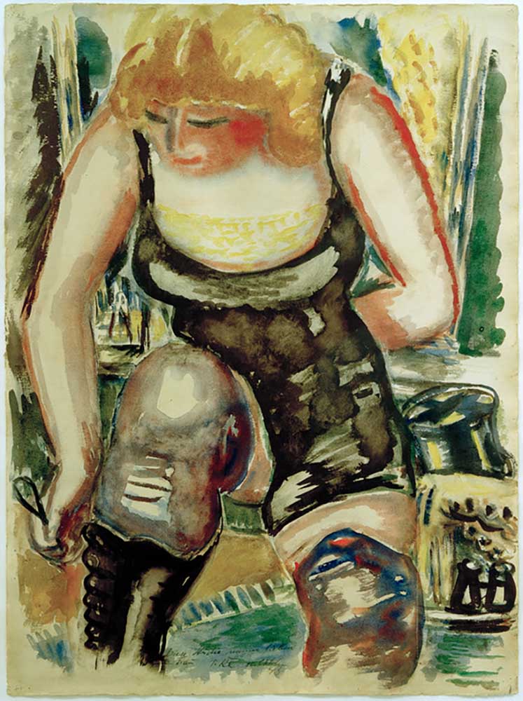 Blond lady with shoe-maker from Paul Kleinschmidt