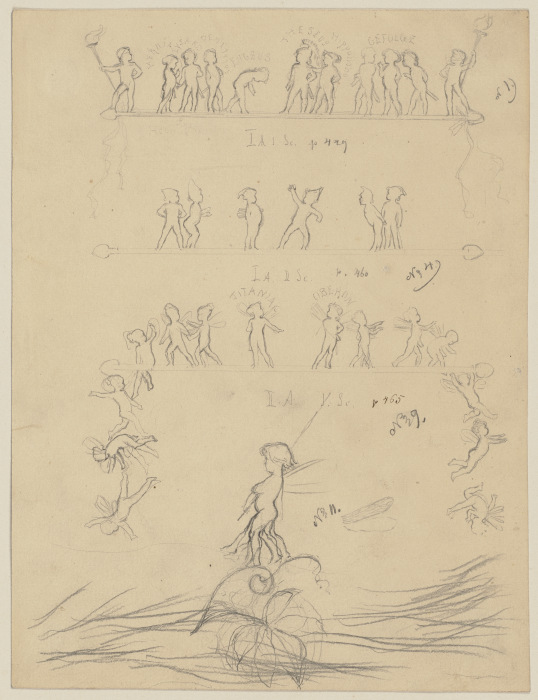 Studienblatt: Figuren aus Shakespeares Sommernachtstraum, unten die Elfe mit Grashalm, auf einem Bla from Paul Konewka