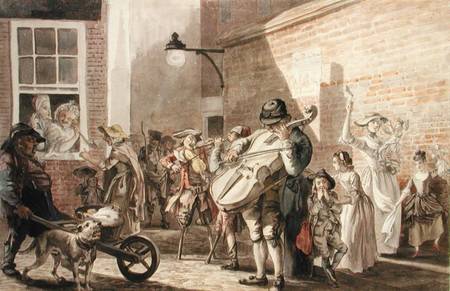 Itinerant Musicians playing in a poor part of town from Paul Sandby
