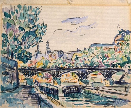 Bank of the Seine near the Pont des Arts, with a view of the Louvre (pen & ink with w/c and gouache  from Paul Signac