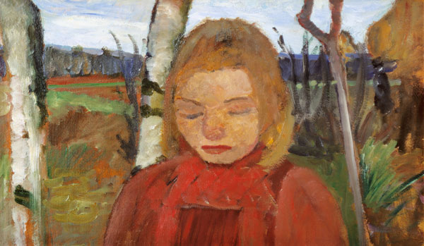 Girl in front of landscape. from Paula Modersohn-Becker