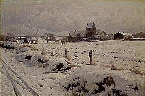 Winter landscape with village church at Holmstrup.