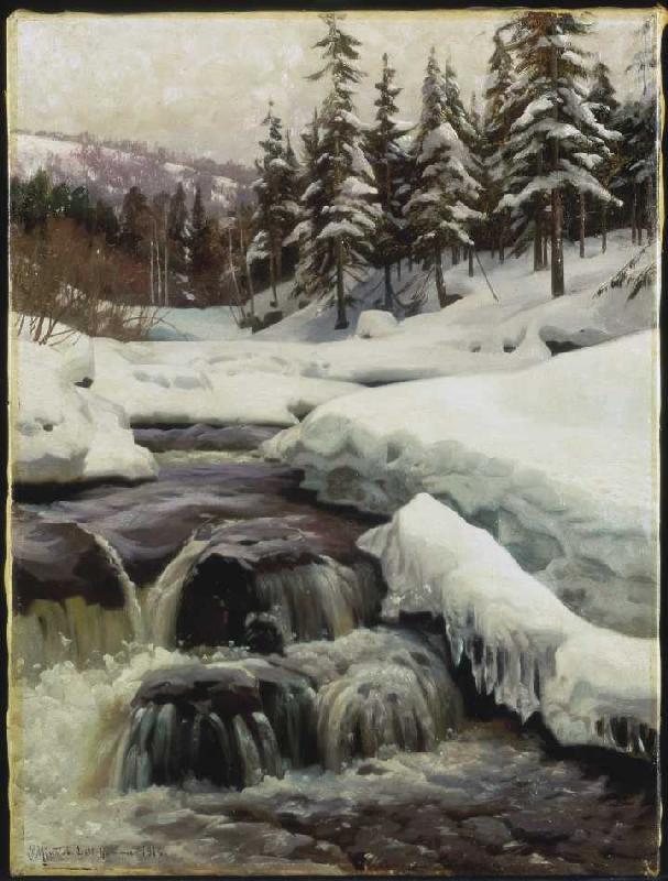 Winter landscape with mountain stream (Lillehammer) from Peder Moensted
