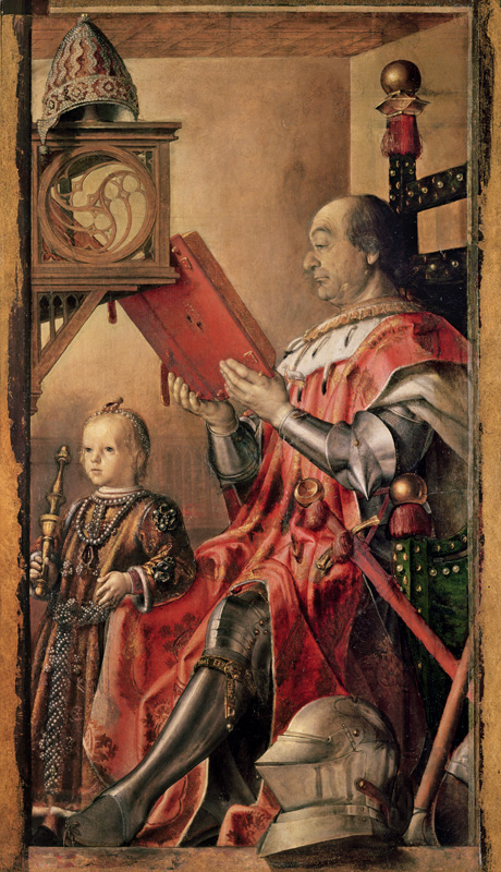  Portrait of Federigo da Montefeltro, Duke of Urbino (1422-82) and his son Guidobaldo (d.1508) from Pedro Berruguete