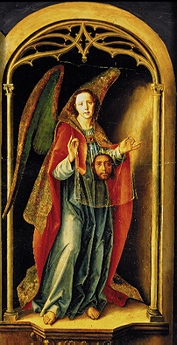 Angel with the handkerchief Christi. Thomas altar in the cloister S.Thomas in Avila/Spain from Pedro Berruguete
