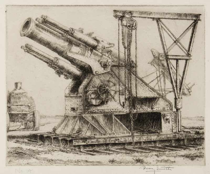 The 15 inch Howitzer, 1916 (etching) from Percy John Delf Smith