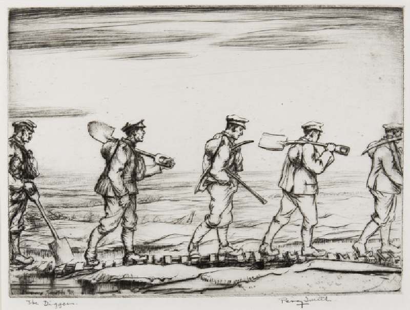 The Diggers, 1918 (etching) from Percy John Delf Smith
