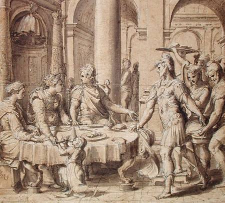 The Banquet of Dido and Aeneas, model for a tapestry in the Story of Aeneas series from Perino del Vaga