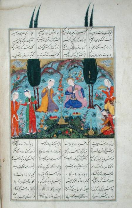Ms D-184 fol.381a Court Scene in a Garden, illustration from the 'Shahnama' (Book of Kings) from Persian School