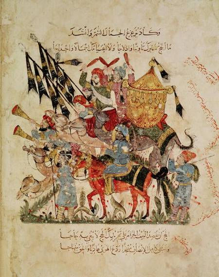 Ar 5847 f.94v Caravan going to Mecca from 'The Maqamat' (The Meetings) by Al-Hariri from Persian School