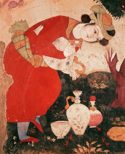 Woman pouring Wine in the Court of Shah Abbas I, 1585-1627 (detail) from Persian School
