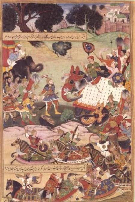 Battle between the forces of Persia and Turan, illustration from the 'Shahnama' (Book of Kings) from Persian School