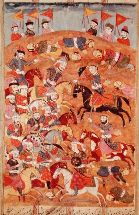 Battle between the Persians and the Turanians, illustration from the 'Shahnama' (Book of Kings), by from Persian School