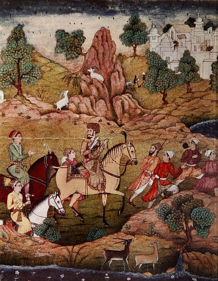 Hunting with a falcon, Safavid dynasty (1502-1736) from Persian School