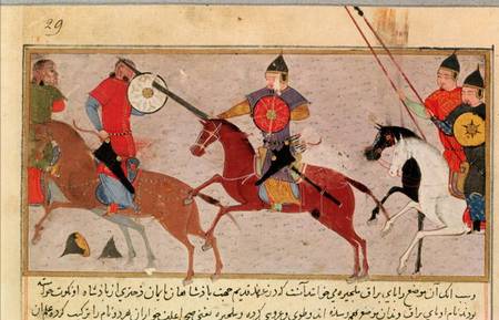 Ms Pers.113 f.29 Genghis Khan (c.1162-1227) Fighting the Tartars from Persian School