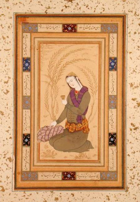 Seated youth holding a cup, from the Large Clive Album from Persian School