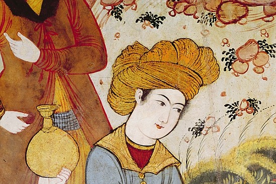 Shah Abbas I (1588-1629) and a Courtier offering fruit and drink (detail of 155563 depicting the hea from Persian School