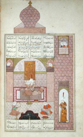 Ms D-212 fol.221b Bahram (420-28) Visits the Princess of Rum, illustration to 'The Seven Princesses'
