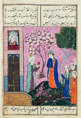 The king bids farewell'', poem from the Shiraz region, c.1470-90 (gouache, gold leaf & ink on paper)