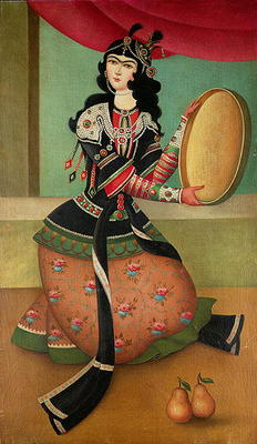 A Dancing Girl with a Tambourine, Qajar school (oil on canvas) from Persian School, (19th century)