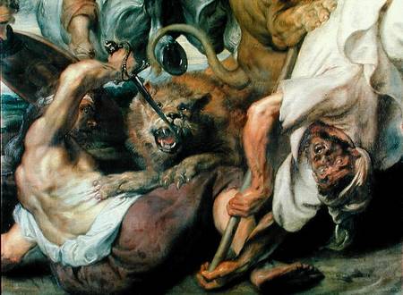 Lion Hunt, detail of two men and a lion from Peter Paul Rubens